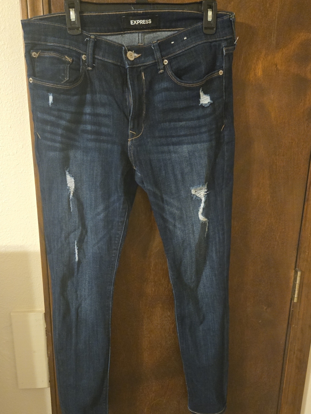 Express Dark Blue Denim Jeans with Contrast Brown Stitching
